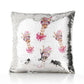 Personalised Sequin Cushion with Giraffe Pink Bow Multicolour Flowers and Cute Text