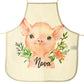 Personalised Canvas Apron with Pink Pig Flowers and Name Design