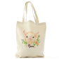Personalised Canvas Tote Bag with Pink Pig Flowers and Cute Text