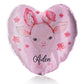 Personalised Glitter Heart Cushion with White Lamb Pink Bunny Ears and Flowers and Cute Text