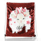 Personalisierter Pailletten-Rucksack mit Kordelzug, weißen Lammrosa-Hasenohren und Blumen sowie süßem Text