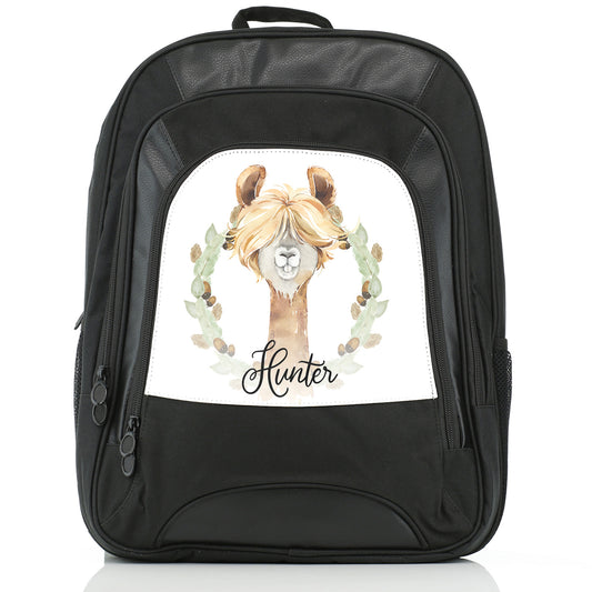 Personalised Large Multifunction Backpack with Brown Alpaca Acorn Wreath and Cute Text