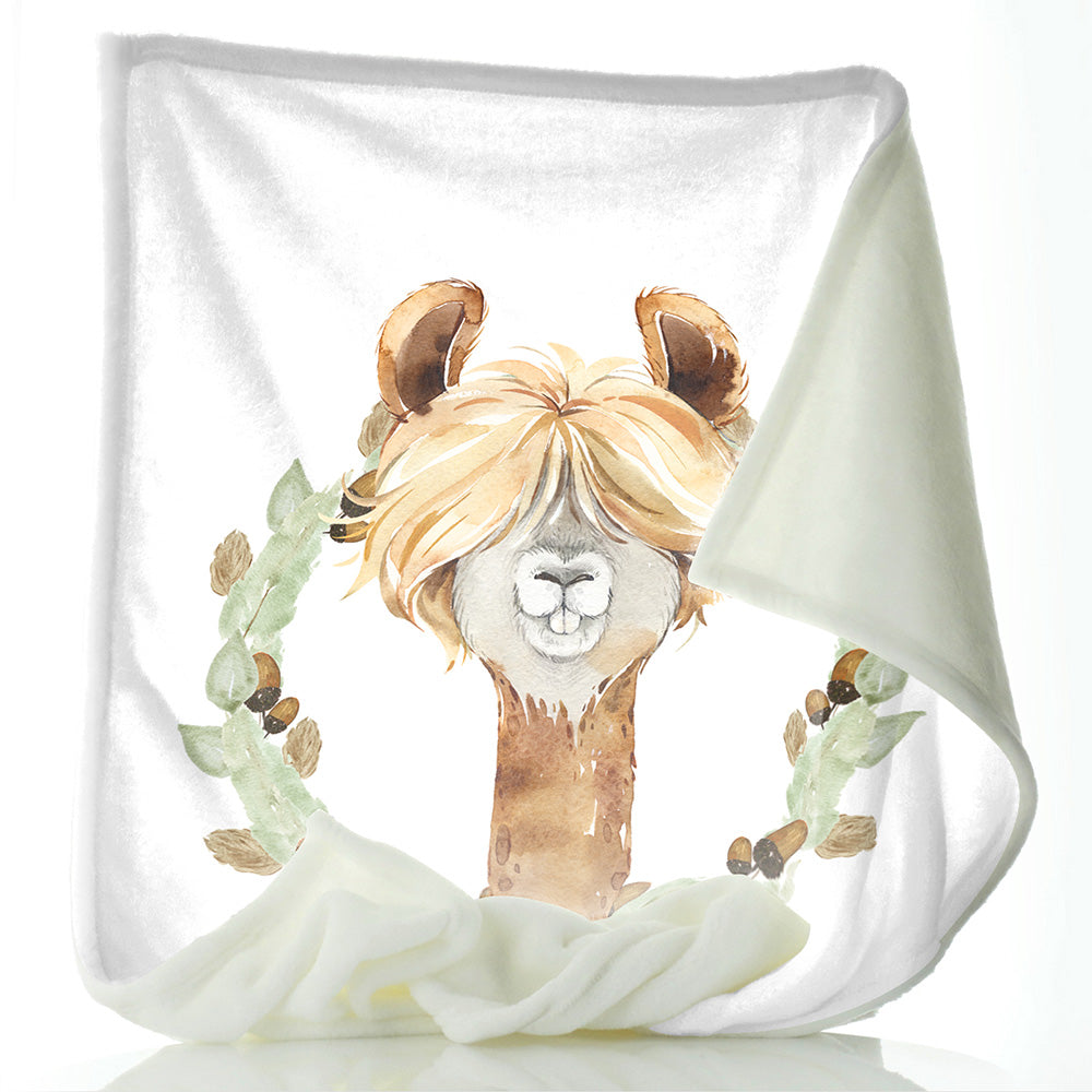 Personalised Alpaca Acorn Wreath and Name Baby Blanket