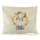 Personalised Canvas Zip Bag with Brown and White Alpaca Multicolour Flower Wreath and Cute Text