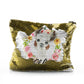 Personalisierte Pailletten-Reißverschlusstasche mit mehrfarbigem Blumenkranz aus braunem und weißem Alpaka-Motiv und niedlichem Text