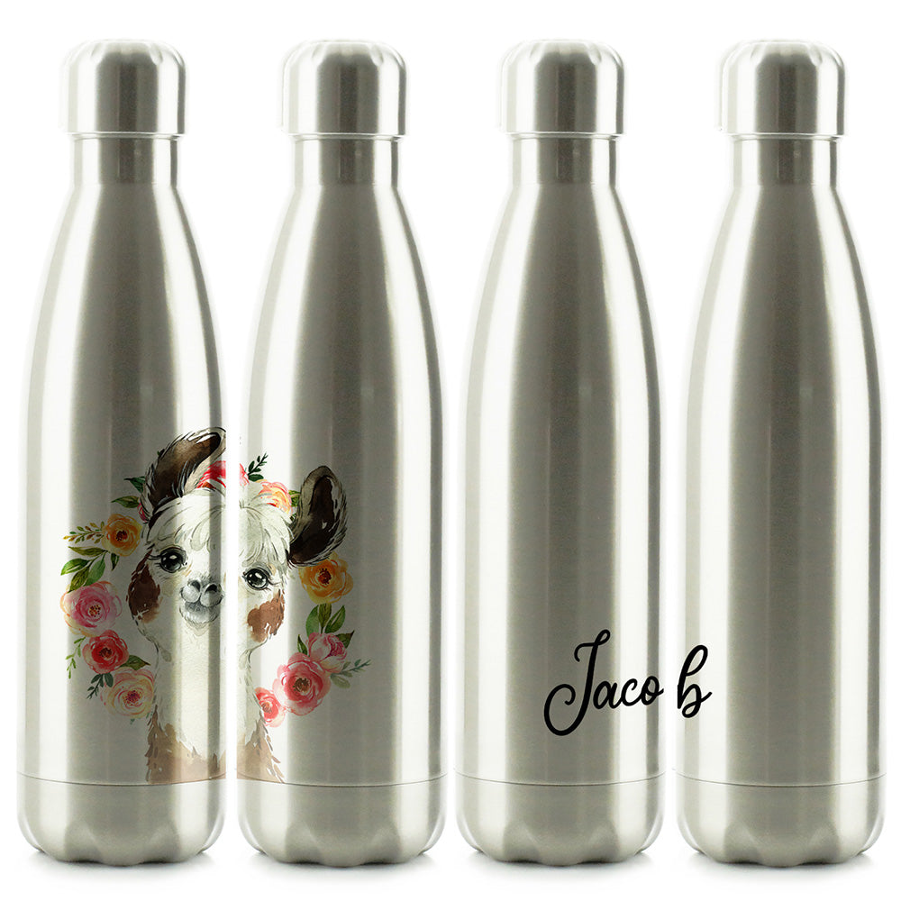 Personalised Alpaca Flowers and Name Cola Bottle