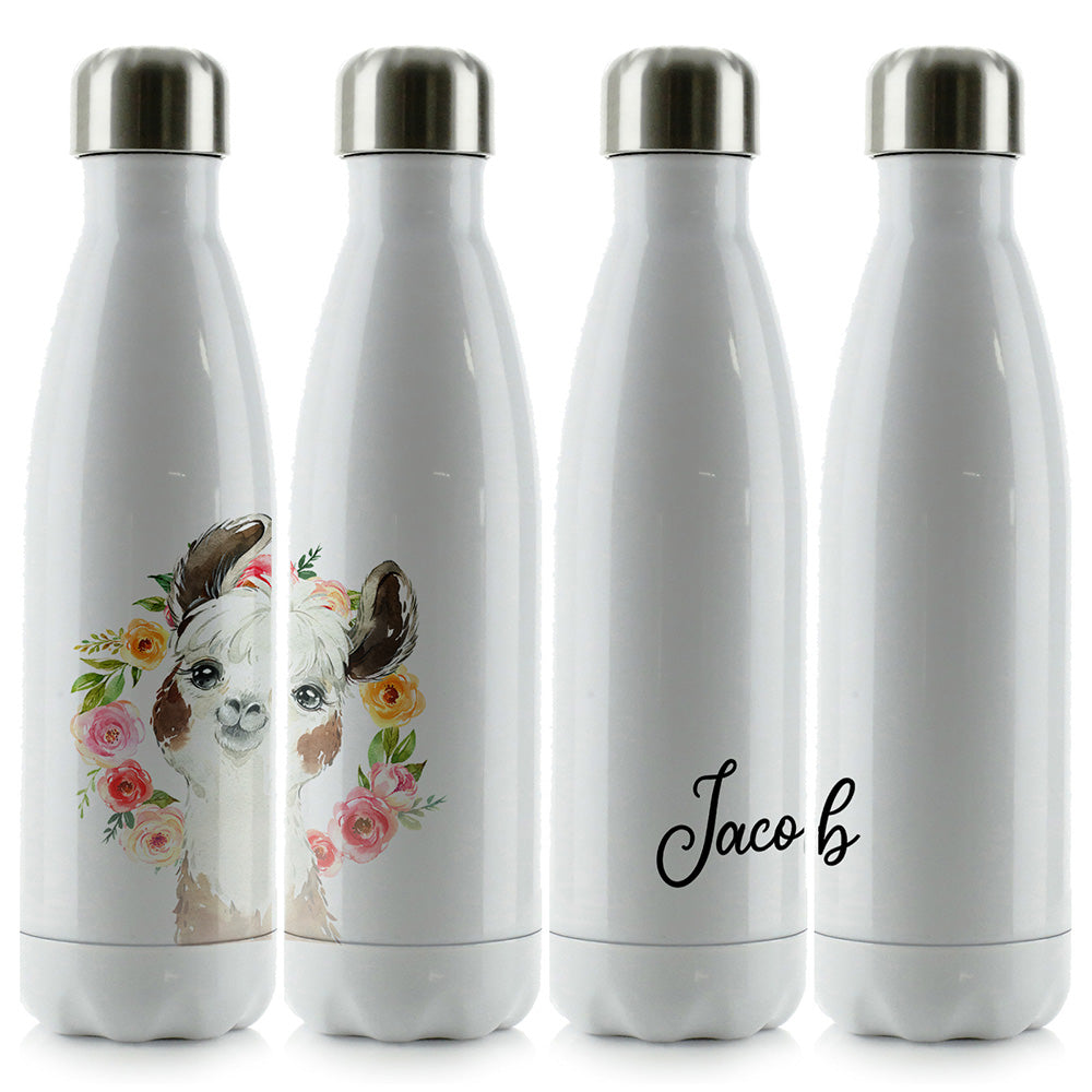 Personalised Alpaca Flowers and Name Cola Bottle