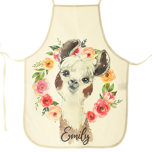 Personalised Canvas Apron with Alpaca Flowers and Name Design