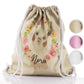 Personalised Glitter Drawstring Backpack with Brown and White Alpaca Multicolour Flower Wreath and Cute Text