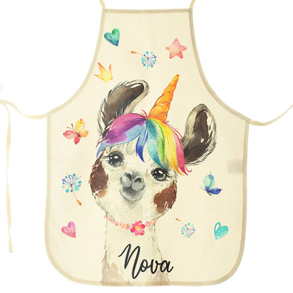 Personalised Canvas Apron with Alpaca Unicorn and Name Design