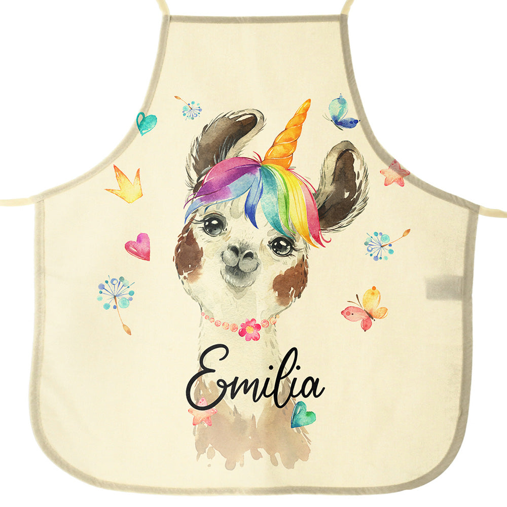 Personalised Canvas Apron with Alpaca Unicorn and Name Design