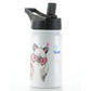 Personalised Grey Rabbit Cat ears and Name White Sports Flask
