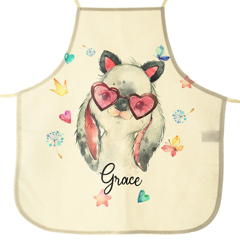 Personalised Canvas Apron with Rabbit with Cat Ears and Name Design