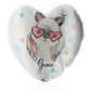 Personalisiertes Glitzer-Herzkissen mit grauem Kaninchen mit Katzenohren und rosa Herzbrille und süßem Text