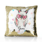 Personalised Sequin Cushion with Grey Rabbit with Cat ears and Pink Heart Glasses and Cute Text