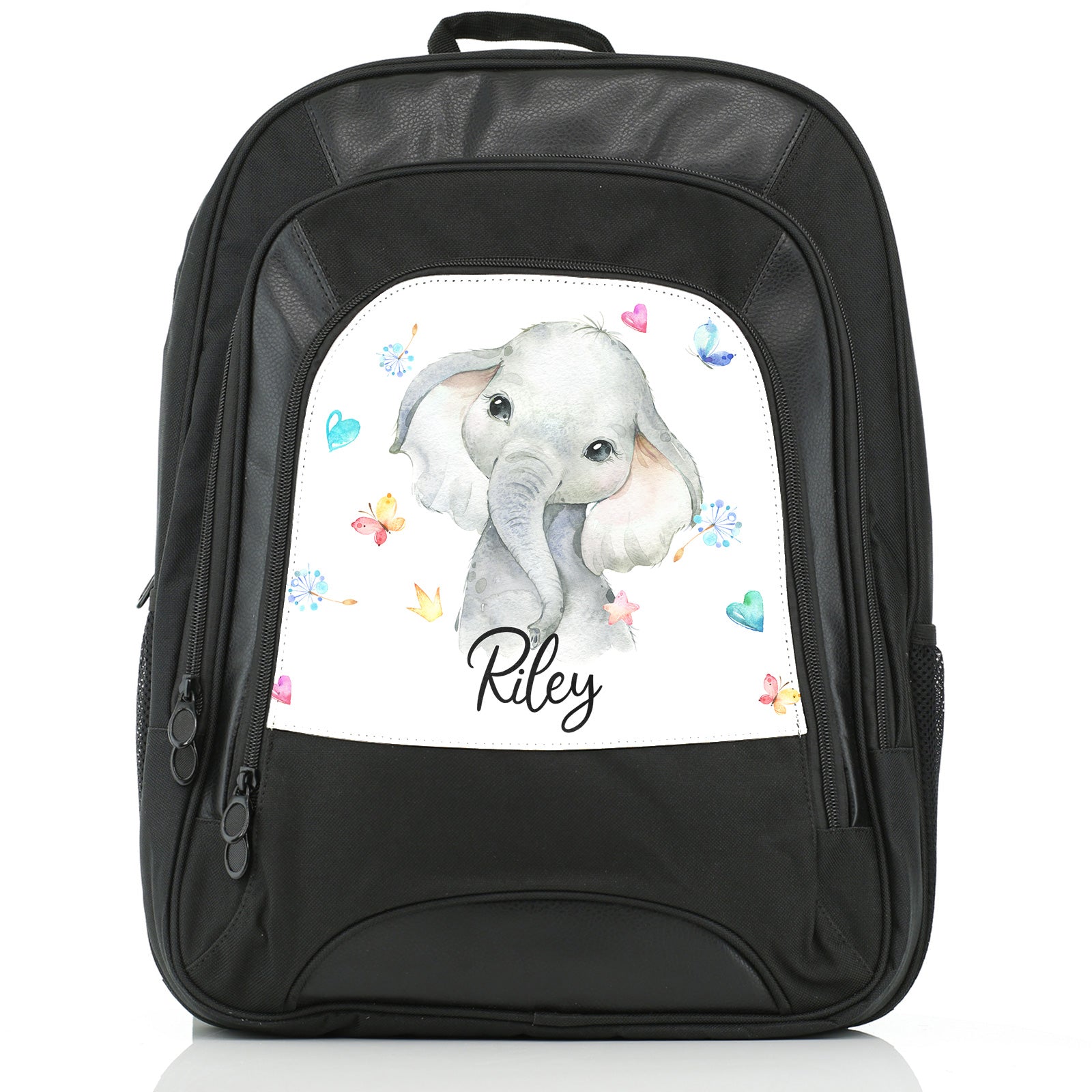Personalised Large Multifunction Backpack with Grey Elephant with Hearts Stars Crowns Butterfly and Cute Text