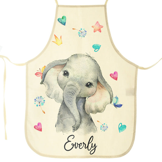 Personalisierte Canvas-Schürze mit Elefantenherzen und Namensdesign
