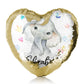 Personalised Sequin Heart Cushion with Grey Elephant with Hearts Stars Crowns Butterfly and Cute Text