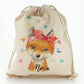 Personalised Canvas Sack with Red Fox with Hearts Dandelion Butterflies and Cute Text