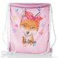 Personalised Glitter Drawstring Backpack with Red Fox with Hearts Dandelion Butterflies and Cute Text
