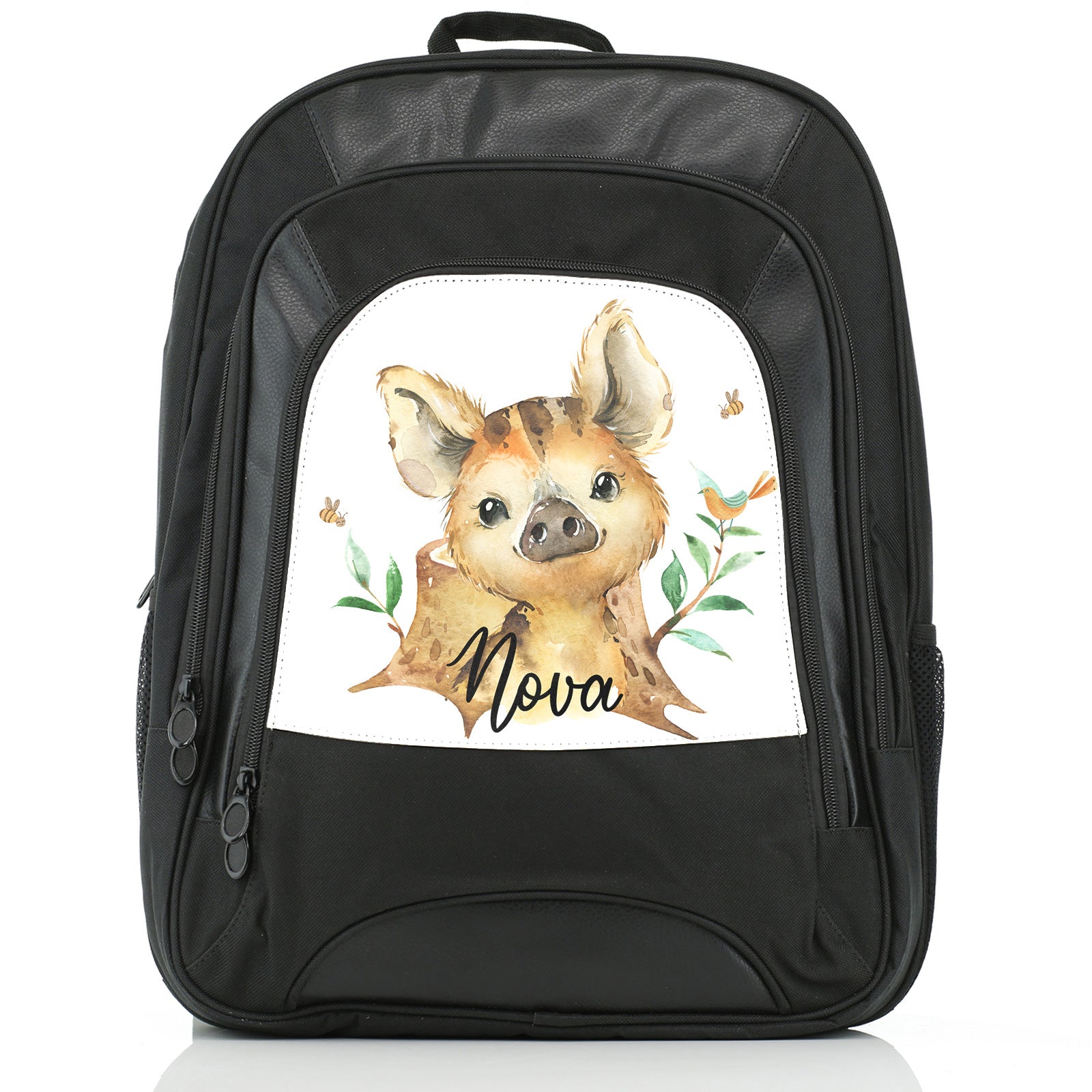 Personalised Large Multifunction Backpack with Wild Boar Piglet with Bird and Bees and Cute Text