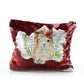 Personalisierte Pailletten-Reißverschlusstasche mit weißer Ziege mit rotem Blumenhaar und süßem Text