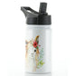Personalised Goat with Red Flower and Name White Sports Flask
