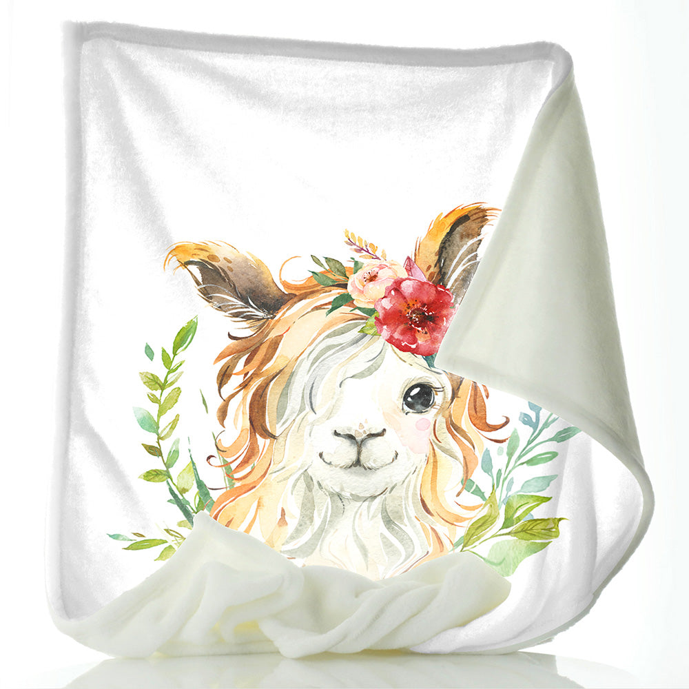 Personalised Goat Red Flower Hair and Name Baby Blanket