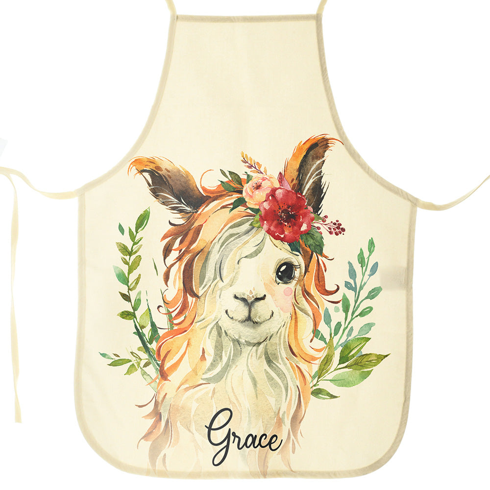Personalised Canvas Apron with Goat Red Flower Hair and Name Design