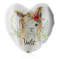 Personalised Glitter Heart Cushion with White Goat with Red Flower Hair and Cute Text