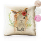 Personalised Glitter Cushion with White Goat with Red Flower Hair and Cute Text