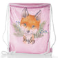 Personalised Glitter Drawstring Backpack with Red Fox Blue Berries and Cute Text