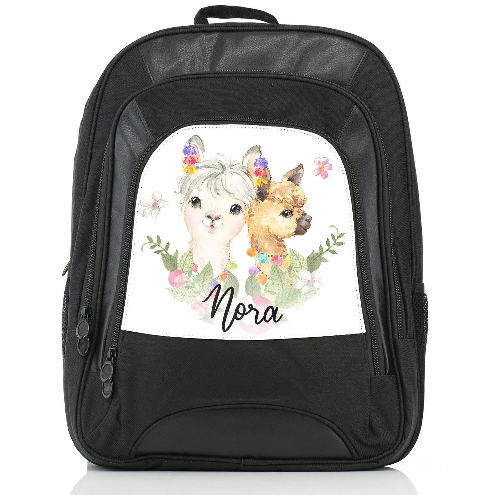 Personalised Large Multifunction Backpack with Alpacas Multicolour Baubles and Cute Text