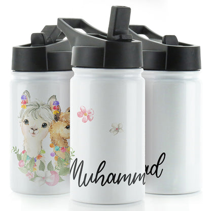 Personalised Alpacas Baubles and Name White Sports Flask