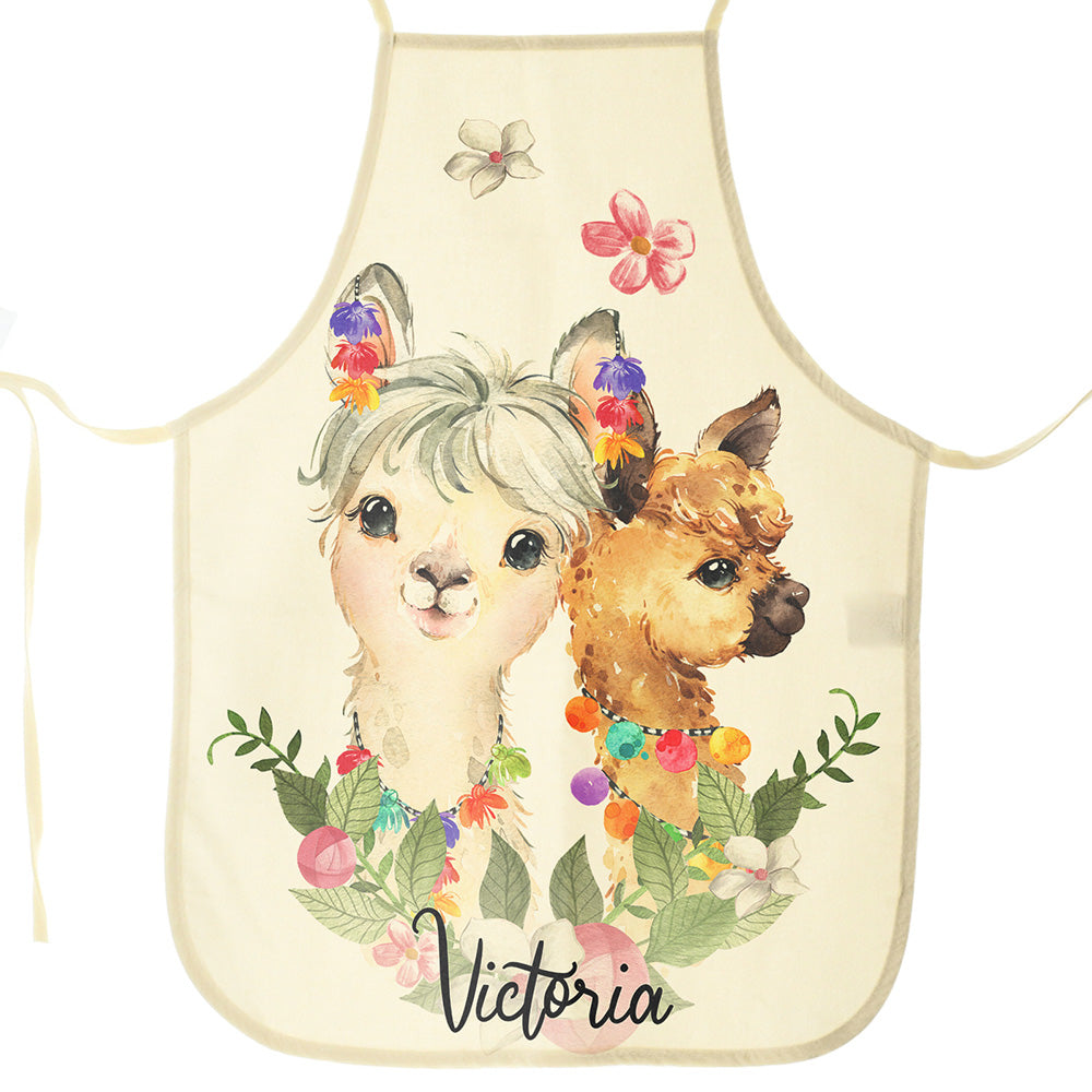 Personalised Canvas Apron with Alpacas Baubles and Name Design