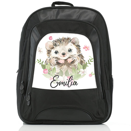 Personalised Large Multifunction Backpack with Hedgehog Pink Flowers and Cute Text