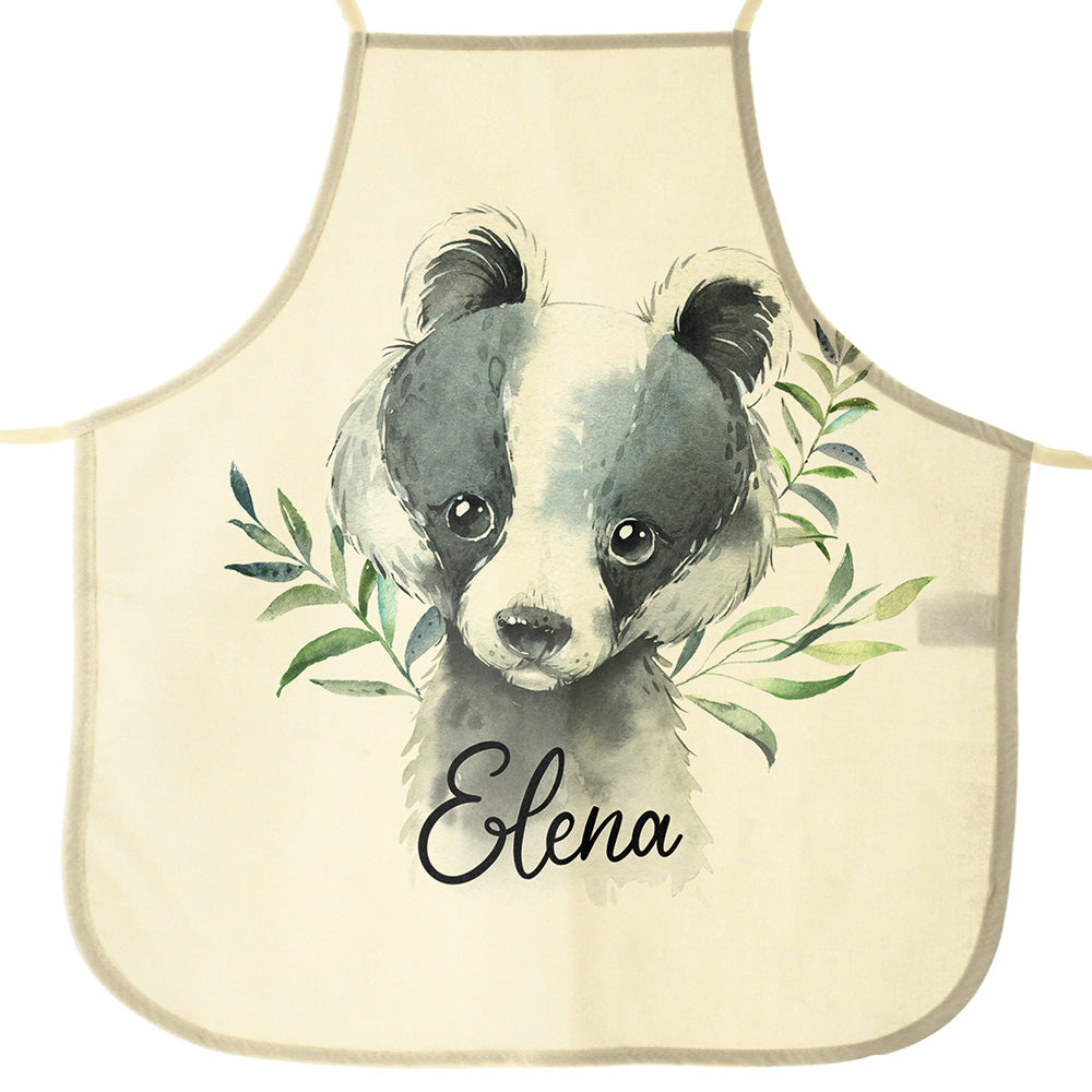 Personalised Canvas Apron with Badger Leaves and Name Design