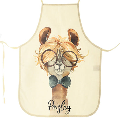 Personalised Canvas Apron with Alpaca Bow Tie and Name Design