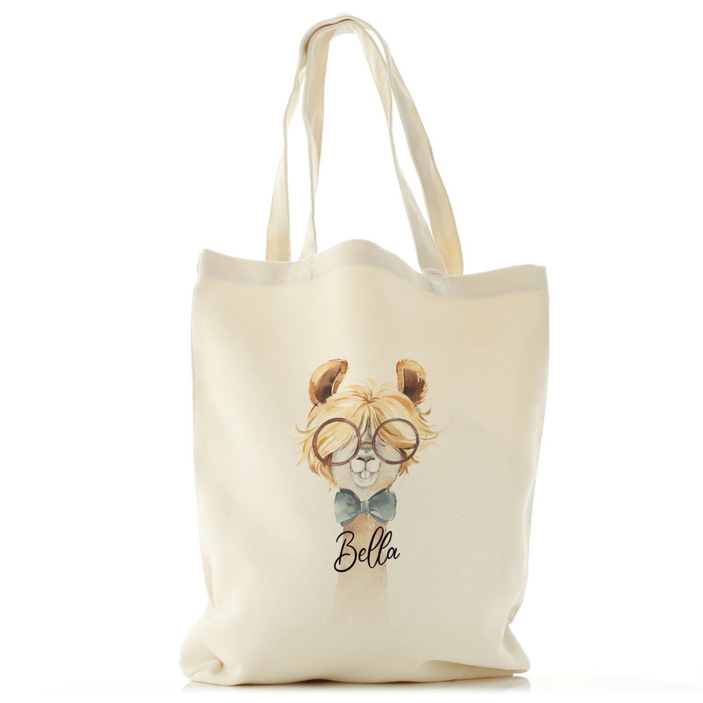 Personalised Canvas Tote Bag with Alpaca Bow Tie and Glasses and Cute Text