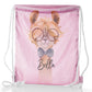 Personalised Glitter Drawstring Backpack with Alpaca Bow Tie and Glasses and Cute Text