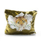 Personalisierte Pailletten-Reißverschlusstasche mit gepunkteter Katze und Blättern und süßem Text