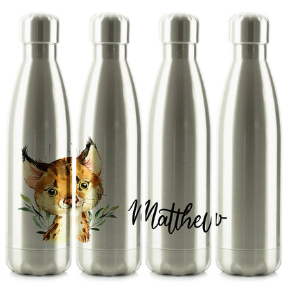 Personalisierte Spot-Katze und Blätter und Cola-Flasche mit Namen