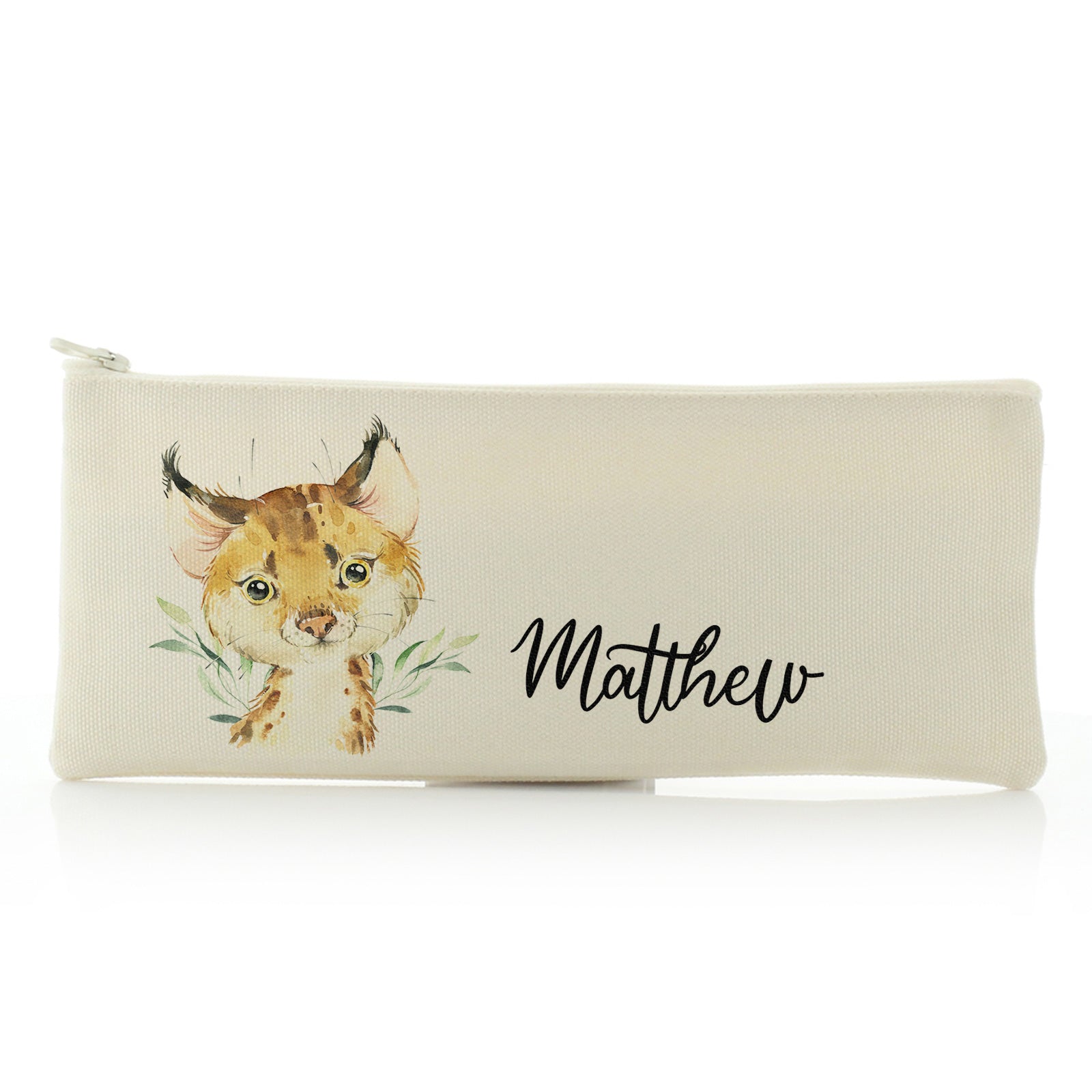 Personalised Canvas Zip Bag with Spot Cat and Leaves and Cute Text