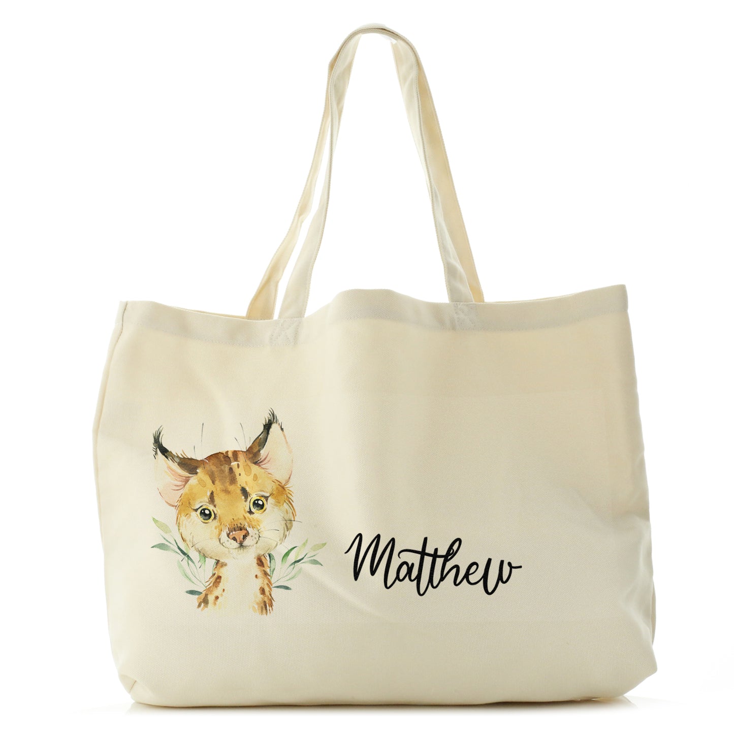 Personalised Canvas Tote Bag with Spot Cat and Leaves and Cute Text