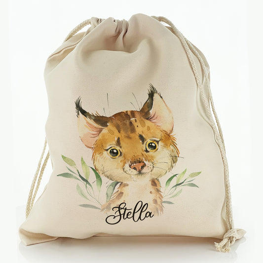 Personalised Canvas Sack with Spot Cat and Leaves and Cute Text
