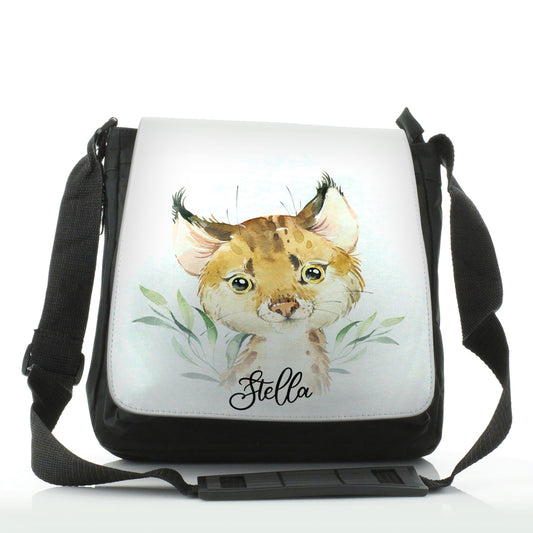Personalised Shoulder Bag with Spot Cat and Leaves and Cute Text
