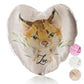 Personalised Glitter Heart Cushion with Spot Cat and Leaves and Cute Text