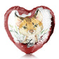 Personalisiertes Pailletten-Herzkissen mit gepunkteter Katze und Blättern und süßem Text
