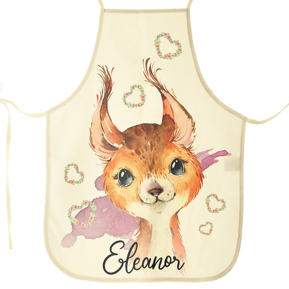 Personalised Canvas Apron with Red squirrel Hearts and Name Design