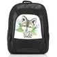 Personalised Large Multifunction Backpack with Grey Wolf Blue Flowers and Cute Text